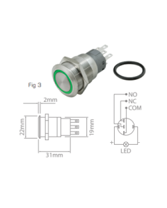 Ionnic L19-RG Vandal Switch Resistant 12-24V N/O & N/C - Green